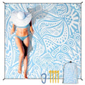 Waterproof Sandproof Beach Blanket Mat for 1 (79" X 83"（1~3 person） / Floral Water Ripple - Light Blue)