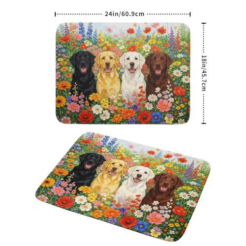 Spring Absorbent Drying Mat Colorful Flowers Dog Dish Drying Mat for Kitchen Counter 18 X 24 In (Flower Dog Colorful / 24" x 18")