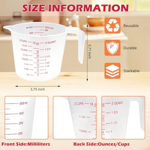 8 Pcs 2 Cup 16 Oz Plastic Measuring Cups With Spout And Handle (8 Pcs / 2Cup/16OZ)