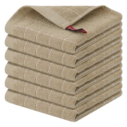 100% Cotton Terry Kitchen Dish Cloths (Tan / 12 X 12 - 6 Pack)