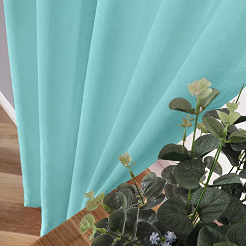 Sheer Curtain Linen Textured Bedroom Curtains Sheer Light Filtering Rod Pocket Voile Curtain for Living Room (54"W x 95"L (Pack of 2) / Crystal Blue)