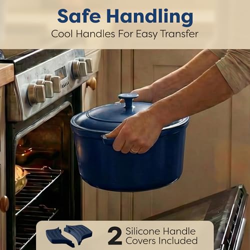 5 Qt Lightweight Dutch Oven Pot with Lid & Holders (Navy / Gray)