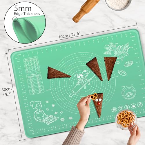 Silicone Pastry Mat 28" x 20" Extra Thick Non Stick Baking Mat with Measurements and Edge Heightening (Green / 28"L x 20"W)