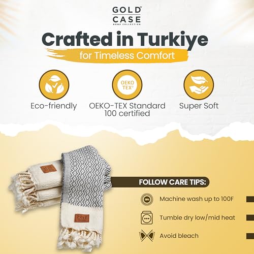 Gold CASE Turkish Hand Towels for Bathroom & Kitchen (Grey / 20x40"-Zeus)