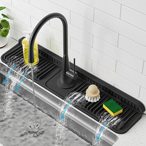 24 Inch Faucet Mat for Kitchen Sink Splash Guard (Black / 23.6" x 5.5")