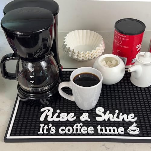 Rise and Shine It's Coffee Time Sign Silicone Bar Mat 18x12 in (Rise & Shine)