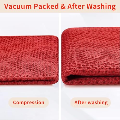 100% Cotton Waffle Weave Kitchen Dish Cloths 18 (Red / 12 X 12 - 18 Pack)