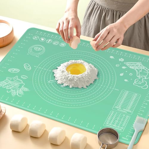 Silicone Pastry Mat 28" x 20" Extra Thick Non Stick Baking Mat with Measurements and Edge Heightening (Green / 28"L x 20"W)