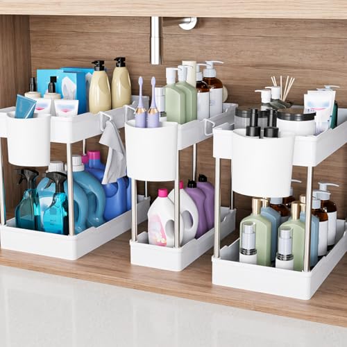 3 Pack Under Sink Organizer Bathroom and Storage Cabinet (3 Pack / White)
