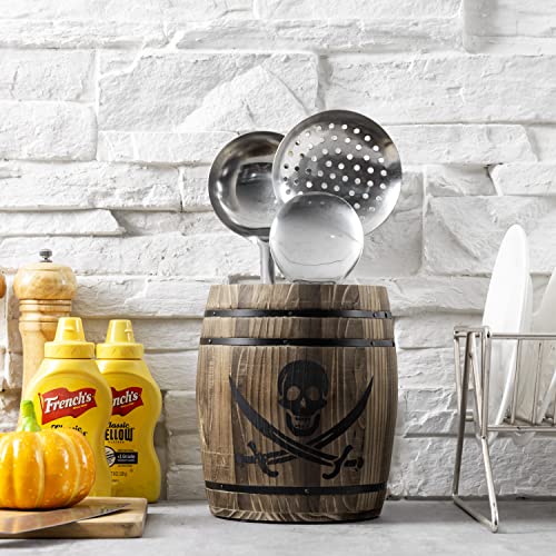 Pirate Rum Cask Utensil Crock (Burnt Wood& Pirate Pattern)