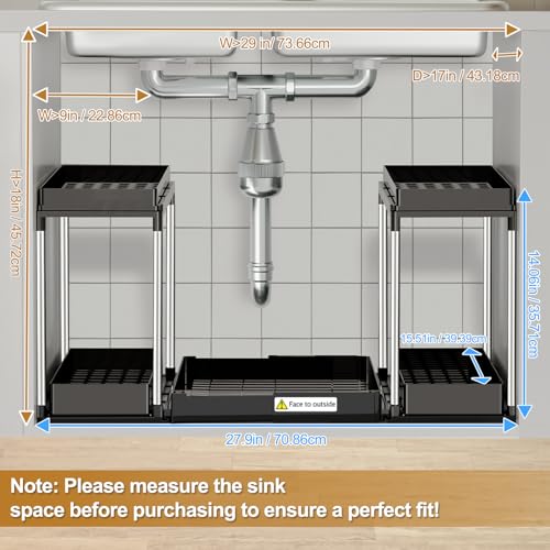 Expandable Under Sink Organizer (27.9"L x 15.51"W-Fixed height)