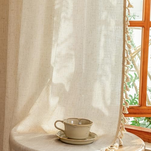 96 Inch Length Farmhouse Semi Sheers Light Filtering Privacy Drapes for Sliding Glass Door (Z-linen / 50"W x 96"L (Pack of 2))