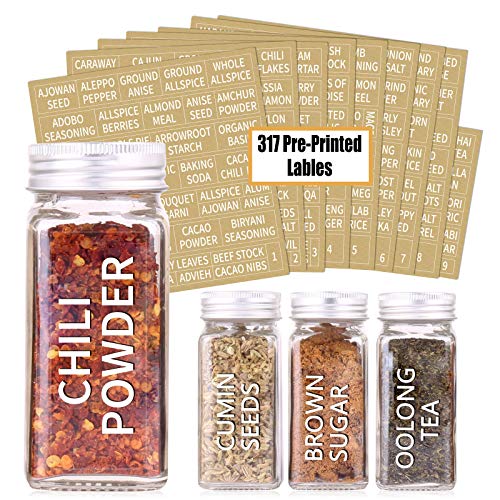 48 Pcs 4 oz Glass Spice Jars with Shaker Lids and 703 Spice Labels