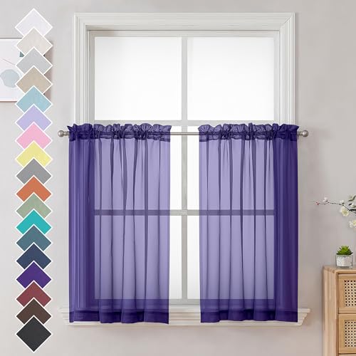 Purple Kitchen Sheer Curtains 36 inches Long (Purple / 42"W x 36"L (Pack of 2))