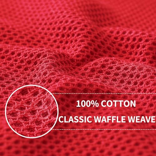 100% Cotton Waffle Weave Kitchen Dish Cloths 24 (Red / 12 X 12 - 24 Pack)