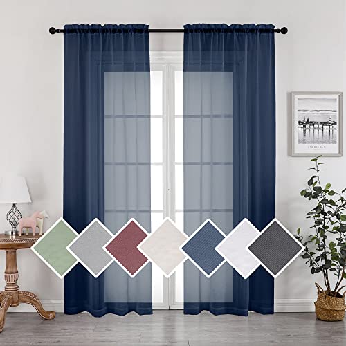 2 Panels Sheer Navy Blue Curtains 72 Inches Length Window Treatment for Kitchen (Navy Blue / 42"W x 72"L (Pack of 2))