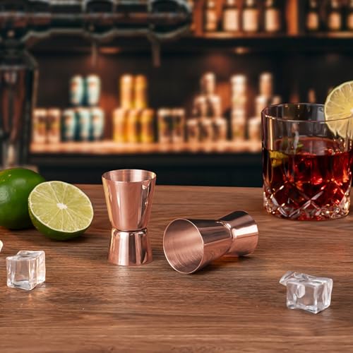 2 Double Cocktail Jigger for Bartending (Flat Edge-0.5oz/1oz-2PC / Rose Gold)