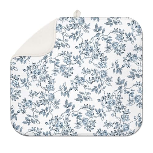 Spring Leaves Floral Dish Drying Mat for Counter (Flower 08 / 16" x 18")