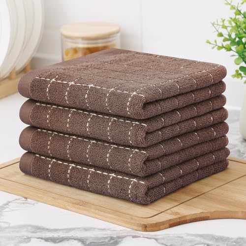 100% Cotton Terry Kitchen Towels (Brown / 13 X 28 - 4 Pack)