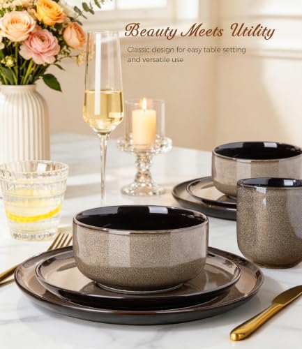 Ceramic Dinnerware Sets for 4 (Modern-Chestnut / Service for 4 (12 Pcs))
