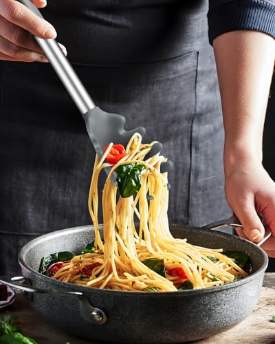 Silicone Spaghetti Spoon and Pasta Tong (Gray)