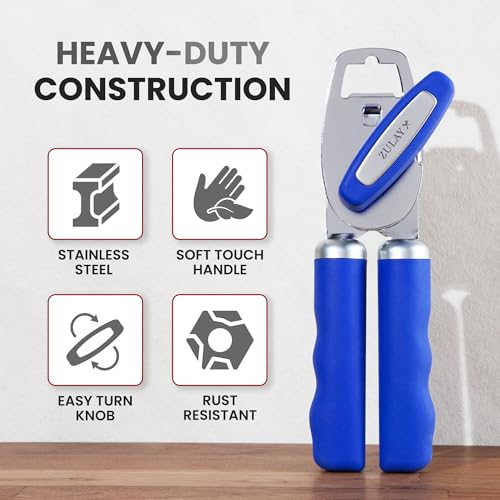 Manual Can Opener Heavy Duty Patented Stainless Steel (Royal Blue / Comfy Grip)
