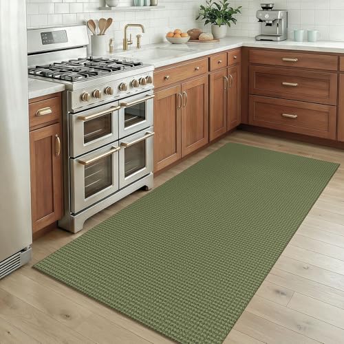 Rugs for Entryway 3x5 ft Washable Area Rug Non Slip Rubber Backed Entry Rug Woven Indoor Door Mat Cotton Kitchen Rugs for Entryway (Olive Green/Earthy Green / 3' x 5' (Rectangular))