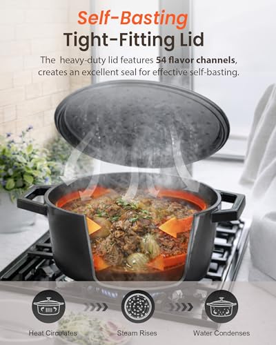 6QT Cast Iron Dutch Oven Pot with Lid (Black Sesame)