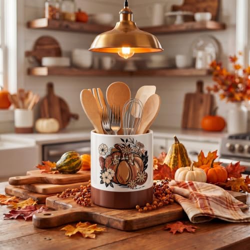 Thanksgiving Utensil Holder Pumpkin Brown for Fall Kitchen (Fall Pumpkin)