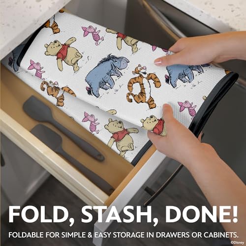 Disney Winnie the Pooh Dish Drying Mat for Kitchen Counter (16" x 18" / Pooh & The Gang (Black))