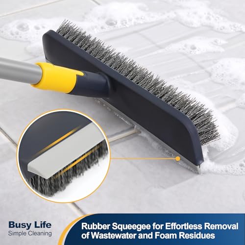 Floor Scrub Brush Telescopic Handle 2 in 1 Scrape Brush 55.9 inch