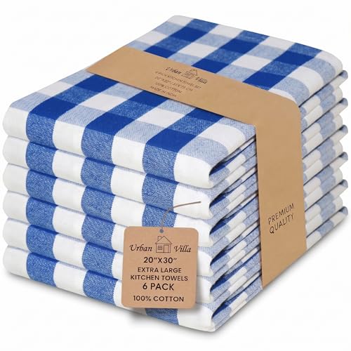 Kitchen Towels Cotton Dish Towels 20”x30” (20" x 30" (Set of 6) / 016 Blue/White - Check)