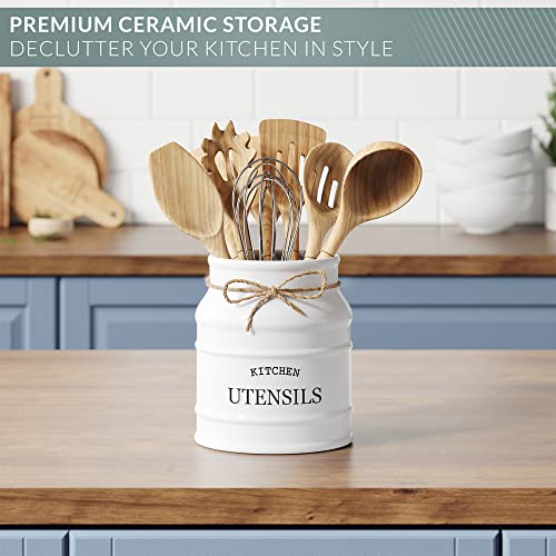 Ceramic Kitchen Utensil Holder Countertop 6.75″ (White)