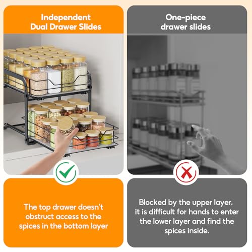 Pull Out Spice Rack Organizer for Cabinet (Black / 9"W X 10.5"D X 9"H - 2 Tier)