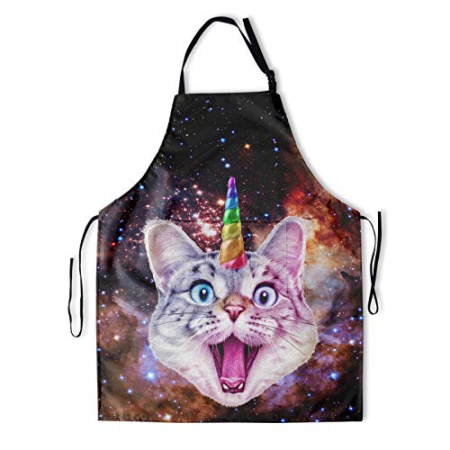 Kitchen Apron with 2 Pockets for Cat Lover（Unicorn Cat） (33" x 28"(Pack of 1) / Brown Cat)