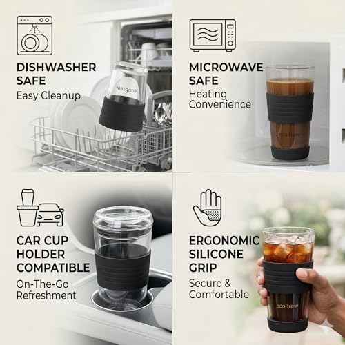 16oz Double Wall All Glass Tumbler with Lid (16 Ounces / Black)