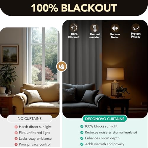 100% Blackout Linen Curtains 108 Inch Long for Living Room Bedroom (Silver Grey/Linen Total Blackout / 52"W x 108"L (Pack of 2))