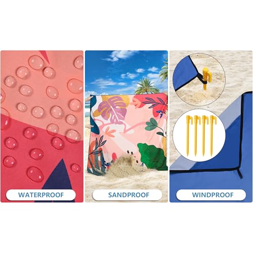 Waterproof Sandproof Beach Blanket Mat for 1 (79" X 83"（1~3 person） / Colorful Print)