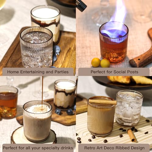 Smokey Gray Ribbed Drinking Glasses Set of 6 (6pcs-Gray-8.5oz)