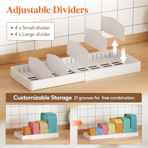 Kitchen Cabinet Organizer for Food Contanier Lid with 9 Sections (White / Extra Large(13-24" x 9.6"))