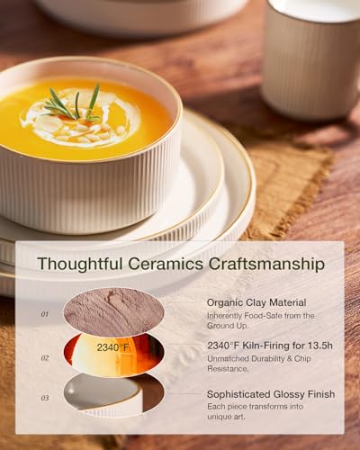 Star Stoneware Dinnerware Sets with Pasta Bowls (White)