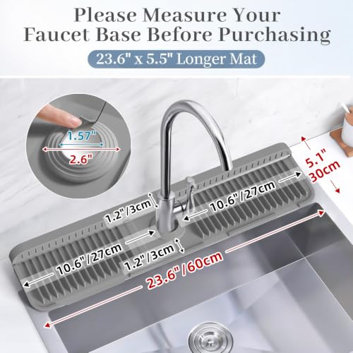 24 Inch Faucet Mat for Kitchen Sink Splash Guard (Gray / 23.6" x 5.5")