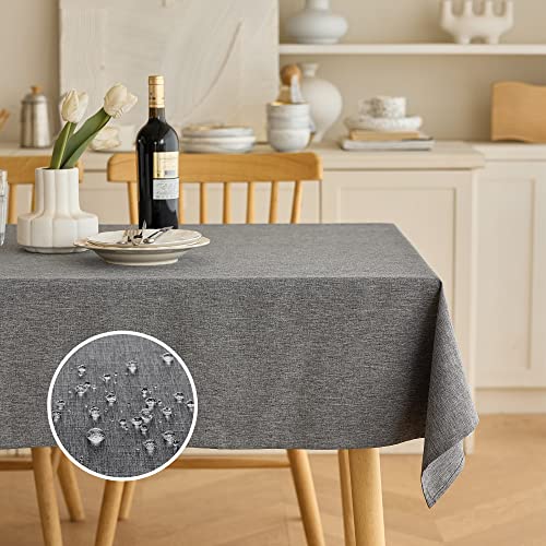 Faux Linen Waterproof Tablecloth (Dark Grey / 144" x 60" (Rectangular))