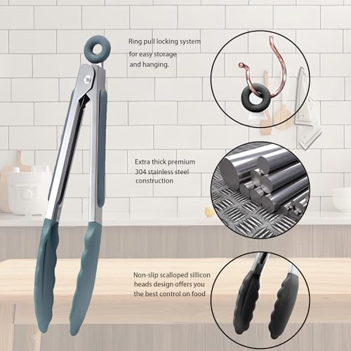 Kitchen Tongs with Silicone Tips (Dark Green)