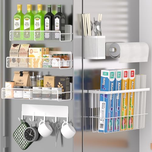 Magnetic Spice Rack for Refrigerator (White / Large 7 Pack)