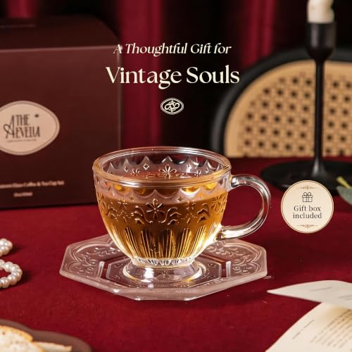 Vintage Glass Tea Cup and Saucer Set (Classic Frosted White)