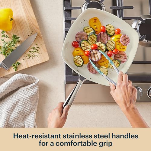 11 Inch Grill Pan Ceramic Cookware with Stainless Steel Handles (Grill Pan)