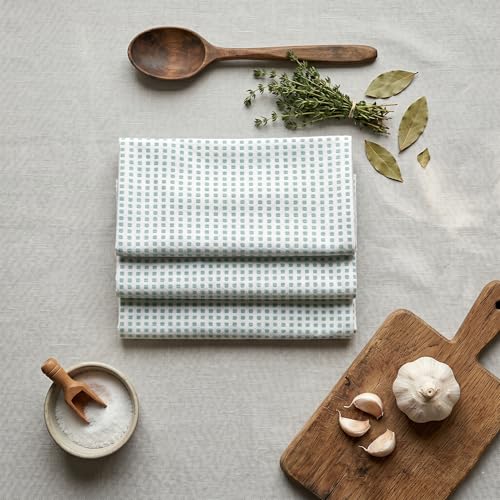 Kitchen Towels Cotton Dish Towels 20”x30” (30" x 20" (Set of 6) / 117 Dot Check Aqua)