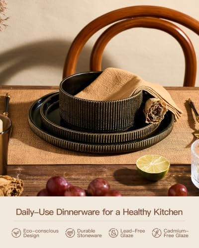 Dinnerware Set for 4 (Black/Gold)
