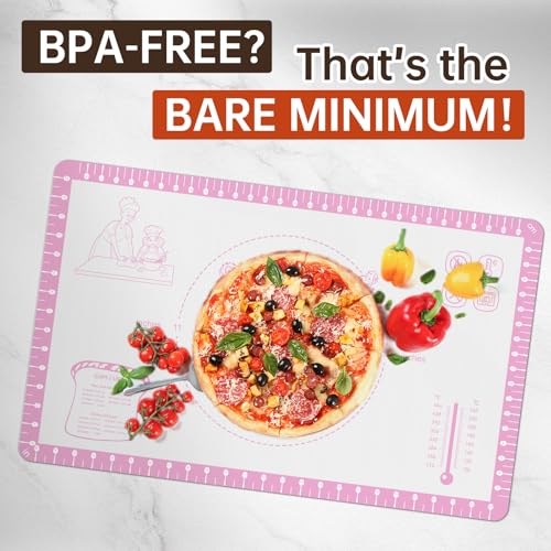 Silicone Baking Mat with 10 Recipes (Pink / 32"L x 24"W)